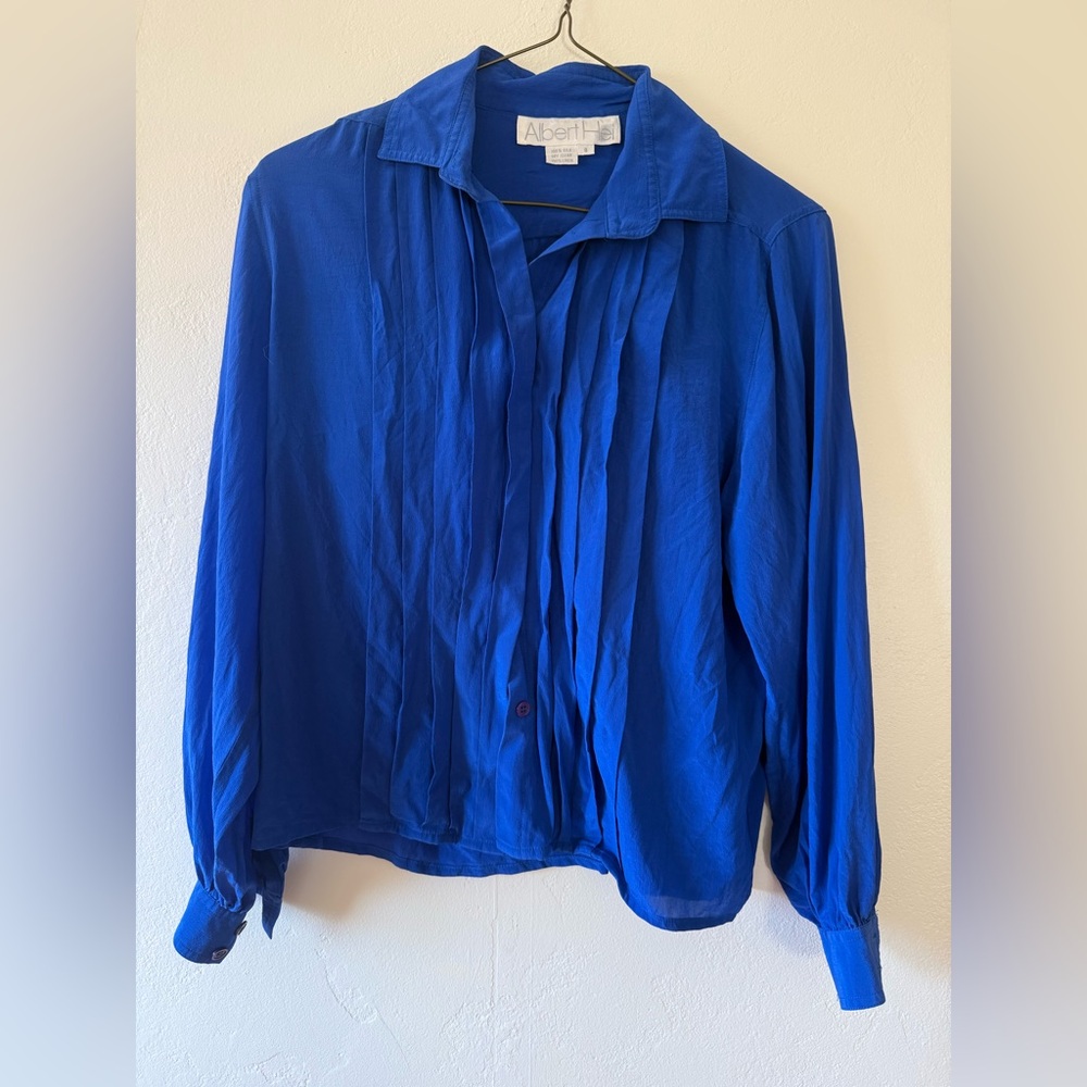 Albert Hei 100% Silk Vibrant Blue Casual Button Down Shirt